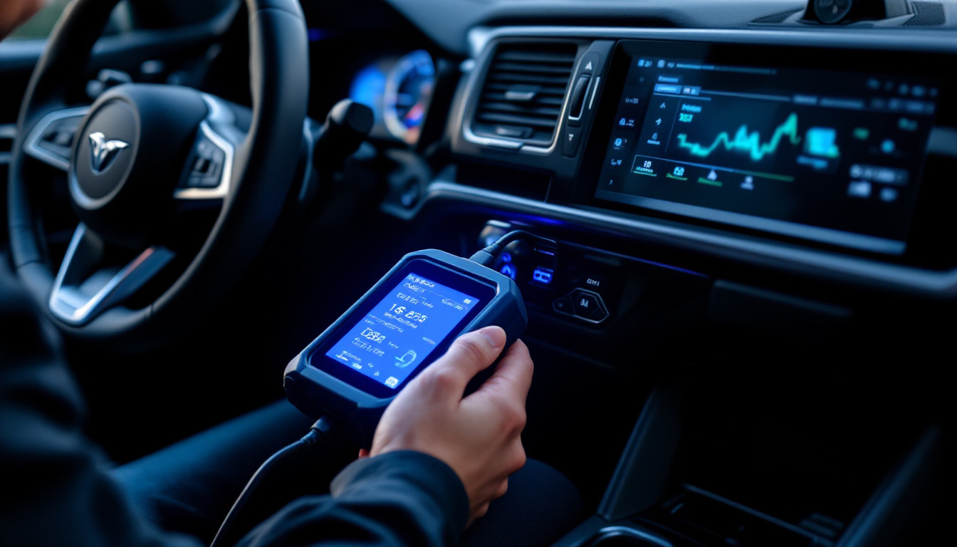 automotive technician connecting a diagnostic programmer to a vehicle OBD-II port for car computer module programming in Aledo TX