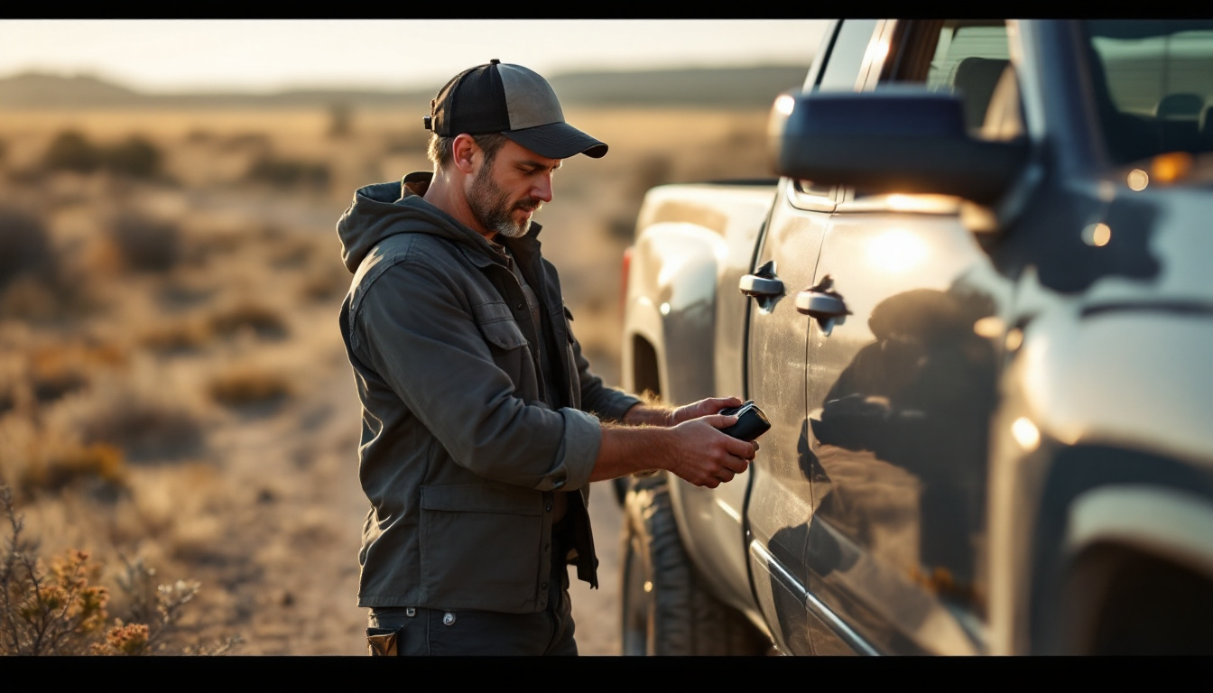 mobile locksmith programming a Chevrolet Silverado key fob at a ranch in Aledo TX