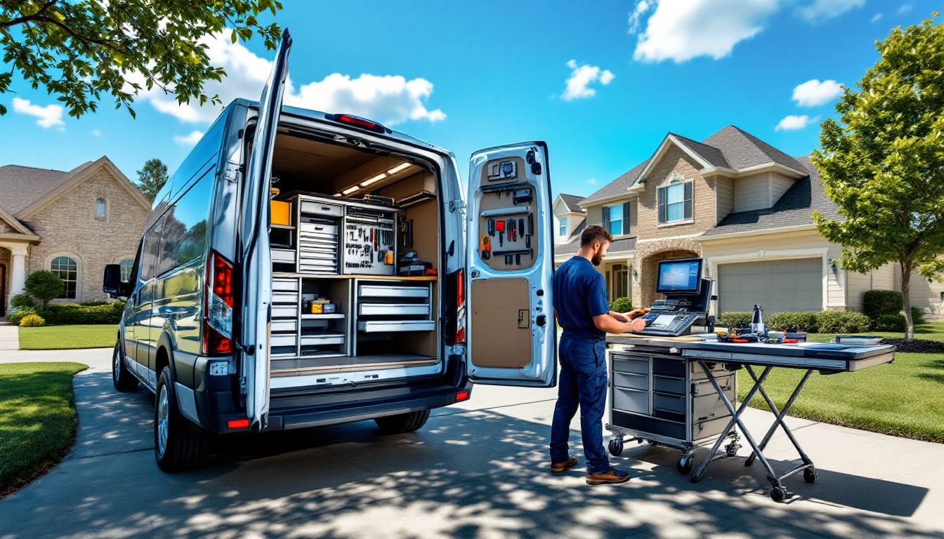 mobile locksmith van programming a car key on a driveway in Aledo TX as a dealership alternative