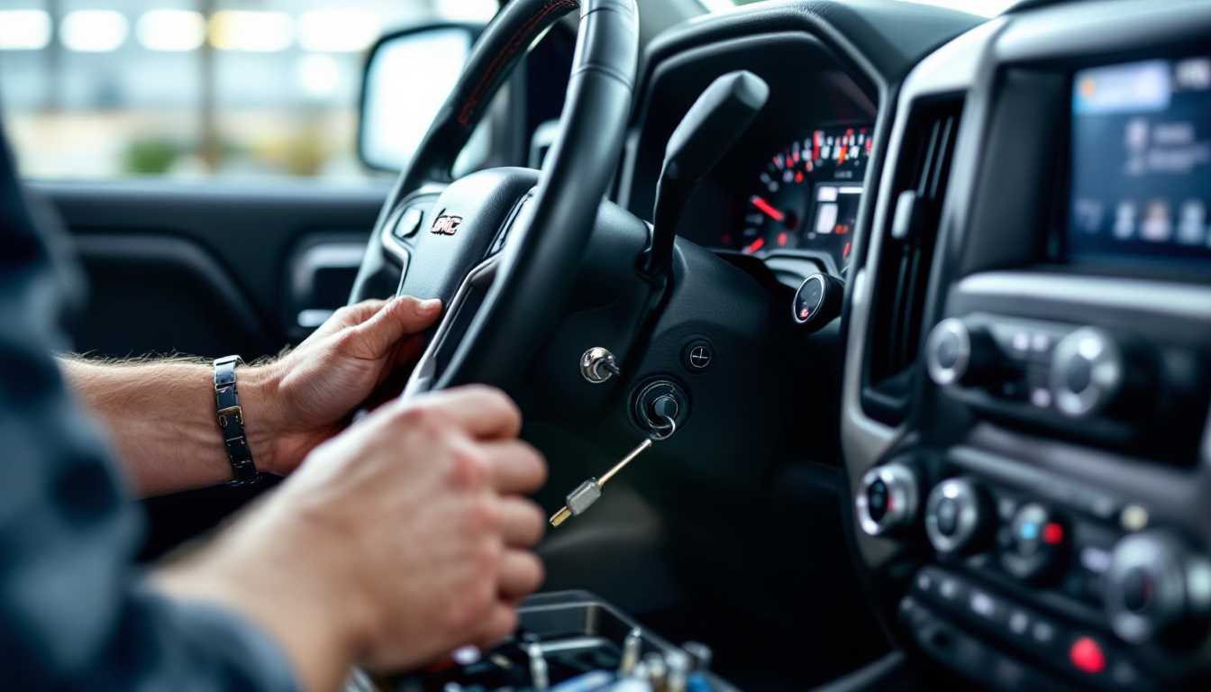 locksmith repairing a stuck GMC Sierra ignition switch on-site in Aledo TX