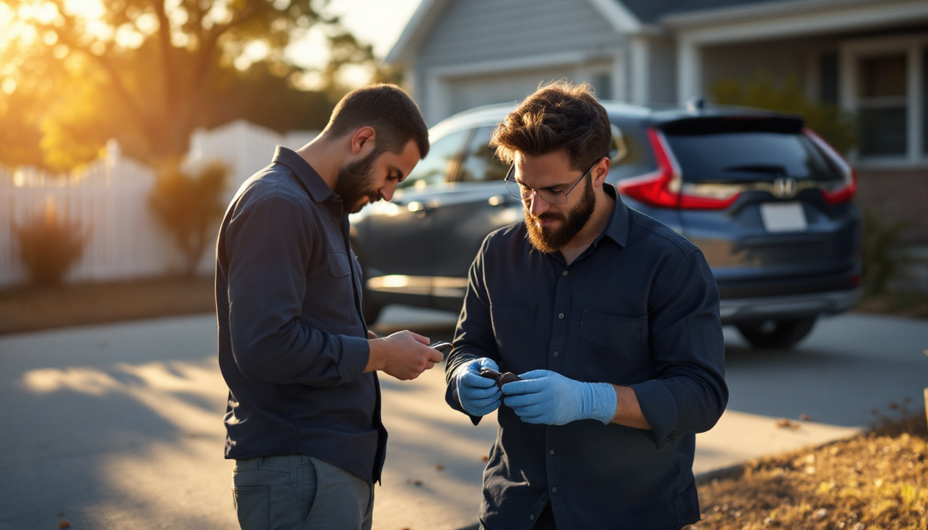 locksmith programming a spare smart key for a Honda CR-V in an Aledo TX driveway